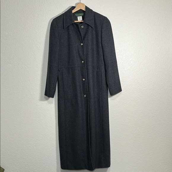 Wool Blend Long Gray Button-Up Coat - Picture 1 of 5